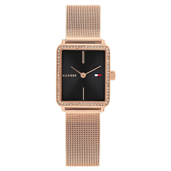 Tommy Hilfiger Rose Gold Steel Mesh Black Dial Women's Watch - 1782800
