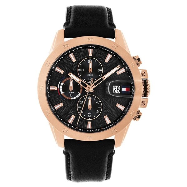 Tommy Hilfiger Leather Black Dial Multi-function Men's Watch - 1792194