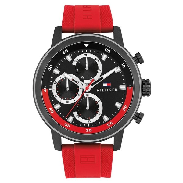 Tommy Hilfiger Red Silicone Black Dial Multi-function Men's Watch - 1792178