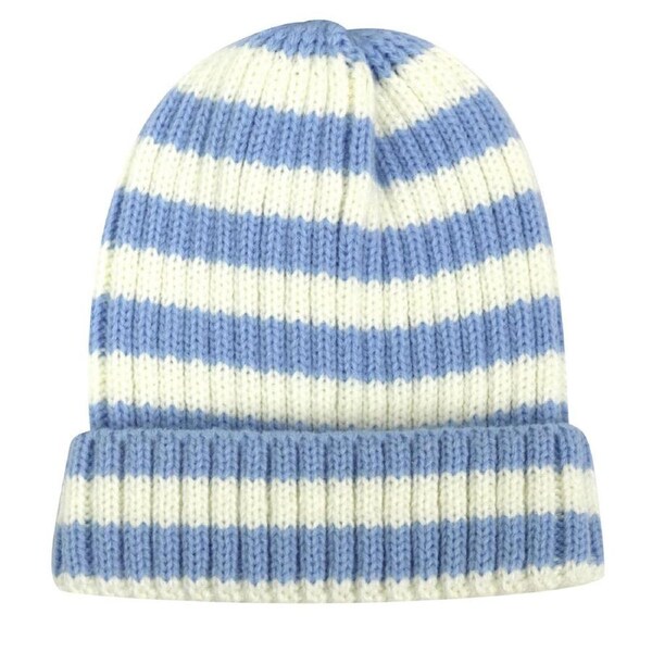 Foote Street Bailey Striped Beanie For Toddlers - Winter Cap - Blue - 8M-2Y