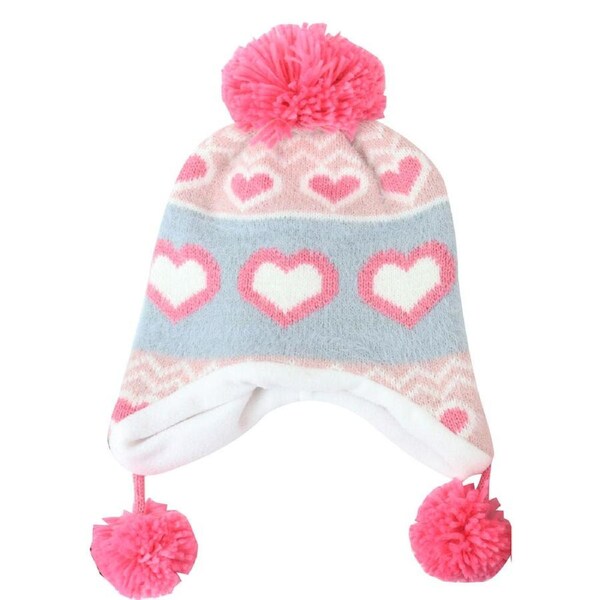 Foote Street Unisex Love Heart Beanie w/ Pom Pom For Kids S/M Multi 3Y-6Y