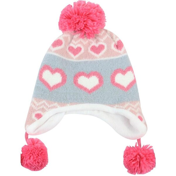 Foote Street Unisex Love Heart Beanie w/ Pom Pom For Kids M/L Multi 7Y-10Y