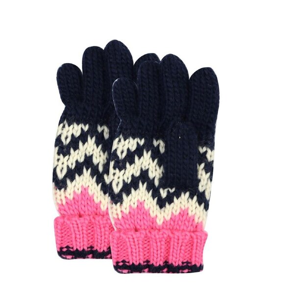 Foote Street Chevron Gloves For Kids/Children S/M - Pink/Navy - 3Y-6Y
