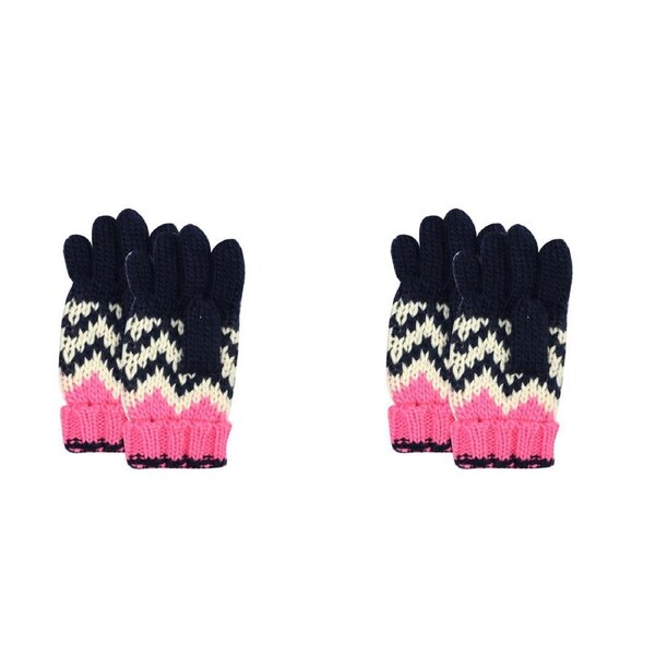 2PK Foote Street Chevron Gloves For Kids/Children S/M - Pink/Navy - 3Y-6Y