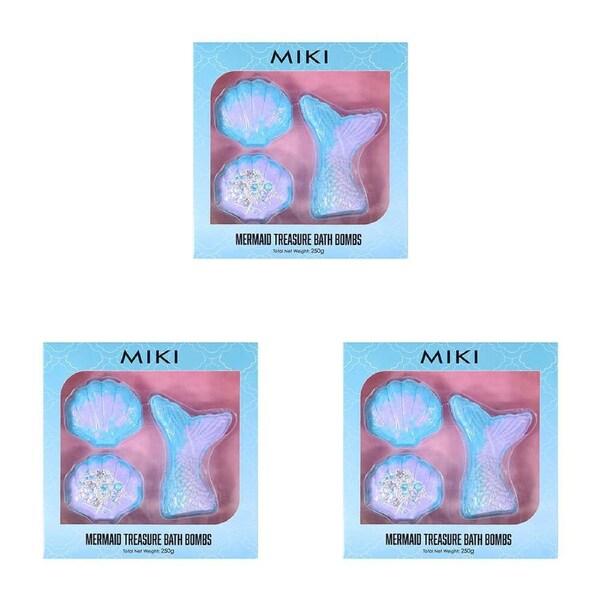 3PK Miki Mermaid Treasure Bath Bombs Fizzing Sweet Scented Blue Heaven - 3y+