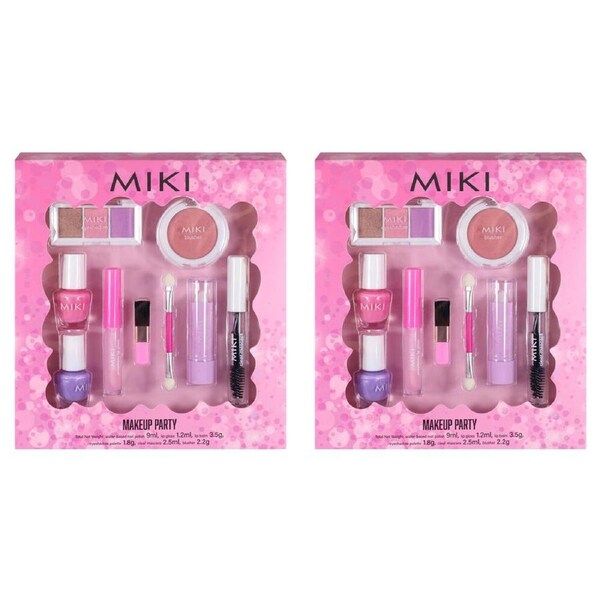 2PK Miki Makeup Party Set With Nail Polish Eyeshadow Lip Gloss - Pink - 5y+