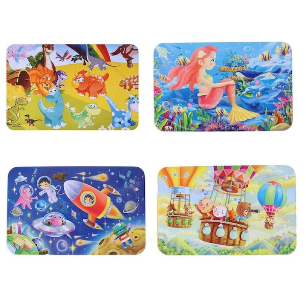 60pc Miki Wooden Jigsaw Puzzle Dinosaur Mermaid Space Hot Air Balloon