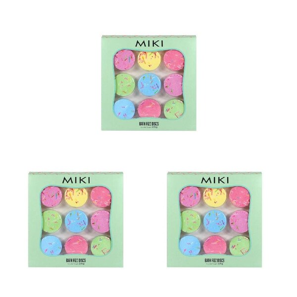 3PK Miki Bath Fizz Discs Fruity Fragranced Bath Fizzers - Blackcurrant - 3y+