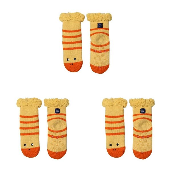 3PK Foote Street Slipper Socks For Toddlers - Duck - Grey - 12M-24M