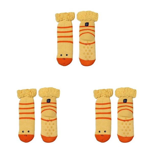 3PK Foote Street Slipper Socks For Kids - Duck - Warm And Cozy - Yellow - 3Y+