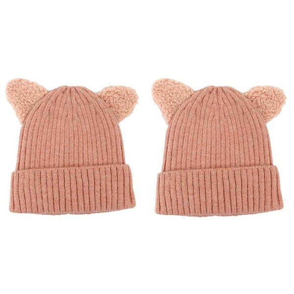 2PK Foote Street Kitty Beanie For Kids Winter Cap - Dusty Pink - 2Y-3Y