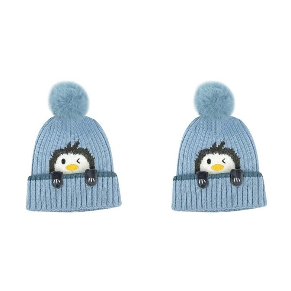 2PK Foote Street Penguin Beanie For Toddlers Winter Cap - Blue - 8M-2Y