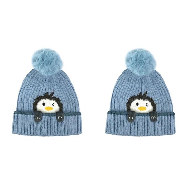 2PK Foote Street Penguin Beanie For Kids Winter Cap - Blue - 2Y-3Y
