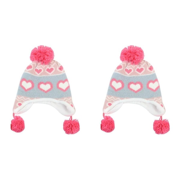 2PK Foote Street Unisex Love Heart Beanie w/ Pom Pom For Kids M/L Multi 7Y-10Y