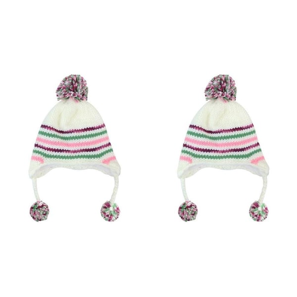 2PK Foote Street Unisex Multi Stripe Beanie w/ Pom Pom For Kids M/L Multi 7Y-10Y