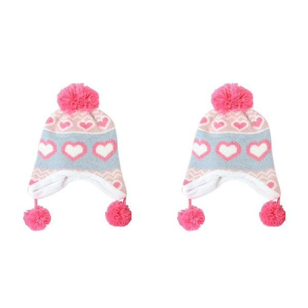 2PK Foote Street Unisex Love Heart Beanie w/ Pom Pom For Kids S/M Multi 3Y-6Y