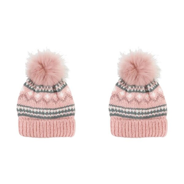 2PK Foote Street Unisex Nordic Beanie Cosy Kids M/L Dusty Pink 7Y-10Y