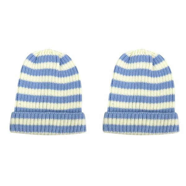 2PK Foote Street Bailey Striped Beanie For Kids - Winter Cap - Blue - 2-3Y