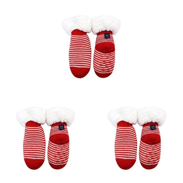 3PK Foote Street Slipper Socks Red & White Stripe For Toddler Set - 2M-24M