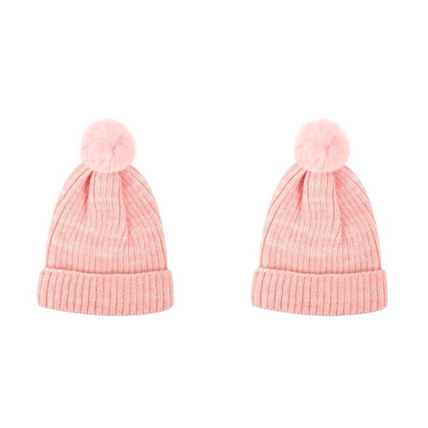 2PK Foote Street Toddler Casey Beanie Soft Acrylic Winter Hat - Pink - 8M-2Y