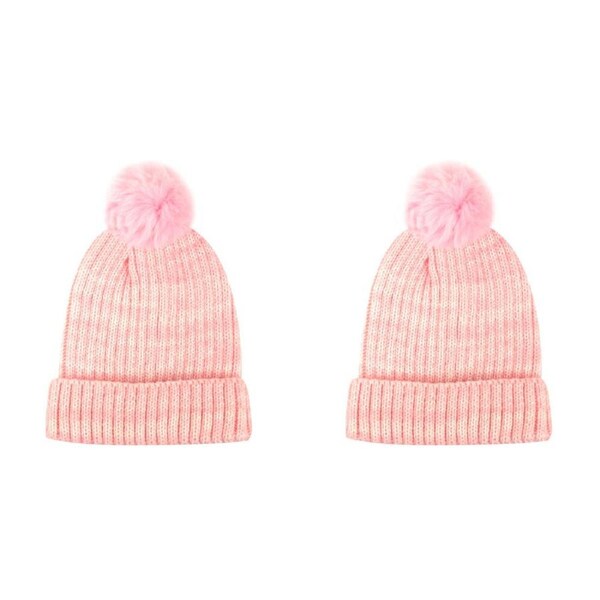 2PK Foote Street Kids Casey Beanie Soft Acrylic Winter Hat - Pink - 2Y-3Y