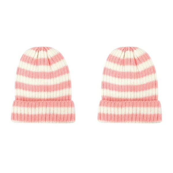 2PK Foote Street Bailey Striped Beanie For Toddlers Winter Cap - Pink - 8M-2Y