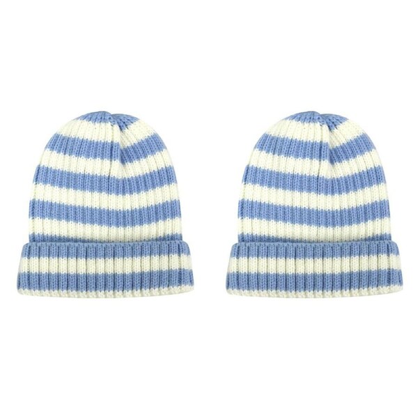 2PK Foote Street Bailey Striped Beanie For Toddlers - Winter Cap - Blue - 8M-2Y