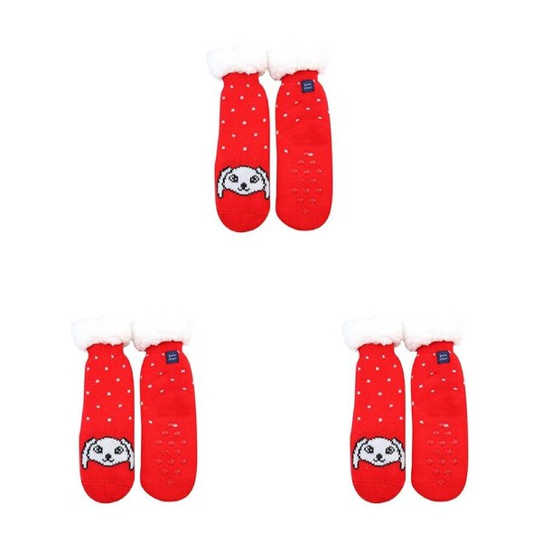 3PK Foote Street Slipper Socks For Kids - Dog - Warm And Cozy - Pink - 3Y+