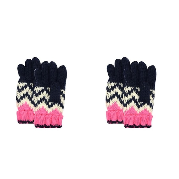 2PK Foote Street Chevron Gloves For Kids/Children M/L - Pink/Navy - 7Y-10Y