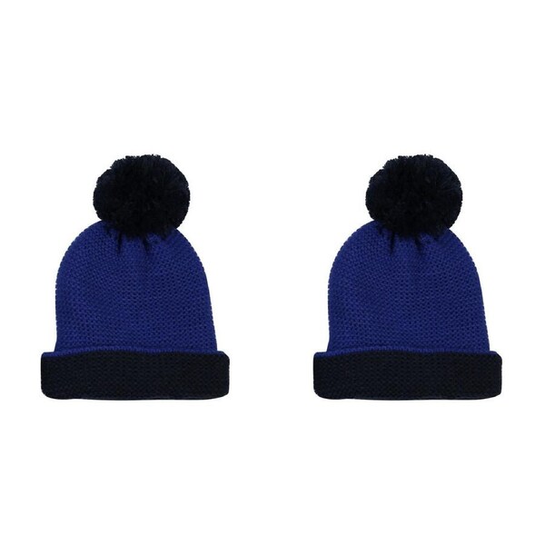 2PK Foote Street Two Tone Beanie With Pom Pom For Kids M/L - Blue 7Y-10Y