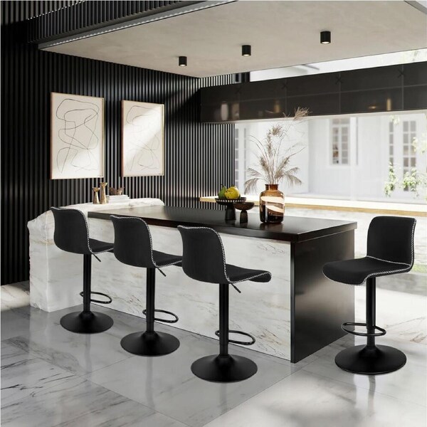 ALFORDSON Set of 4 Remy Vintage Fabric Bar Stools (Black)