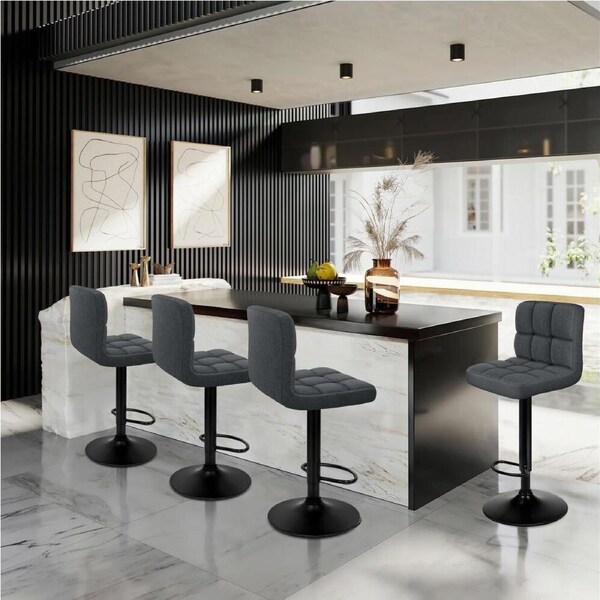 ALFORDSON Set of 4 Ralph L Shape Fabric Bar Stools (Grey)