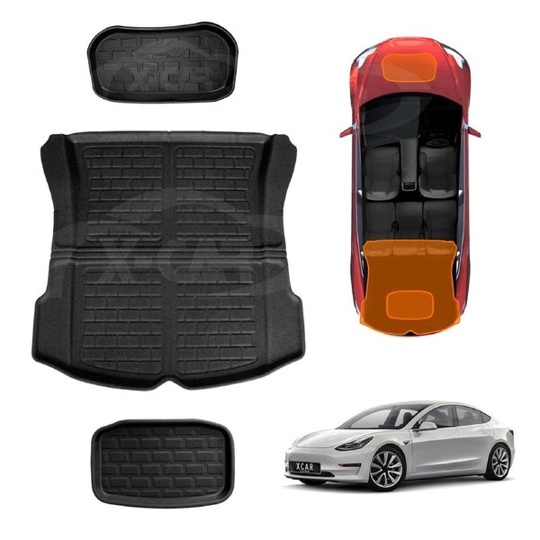 Boot Liner Set for Tesla Model 3 2019-2023 All Weather Heavy Duty XPE Rear Front Cargo Trunk Cover Mat Luggage Tray