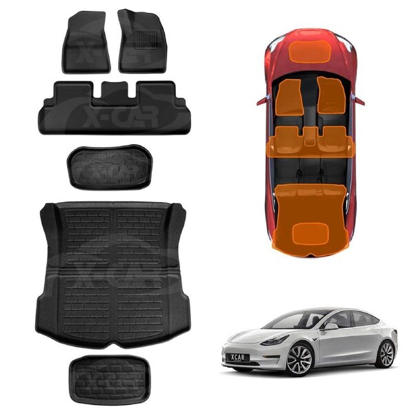 Floor Mats Boot Liner Set for Tesla Model 3 2019-2023 All Weather Heavy Duty XPE Rear Front Cargo Trunk Cover Luggage Tray
