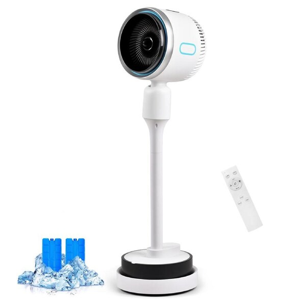 YOPOWER Pedestal Fan, Cooling and Heating Quiet Air Circulating Fan with Remote Control for Bedroom, Living Room, Air Circulator with Humidification & Negative Ion Purification, Timer, White