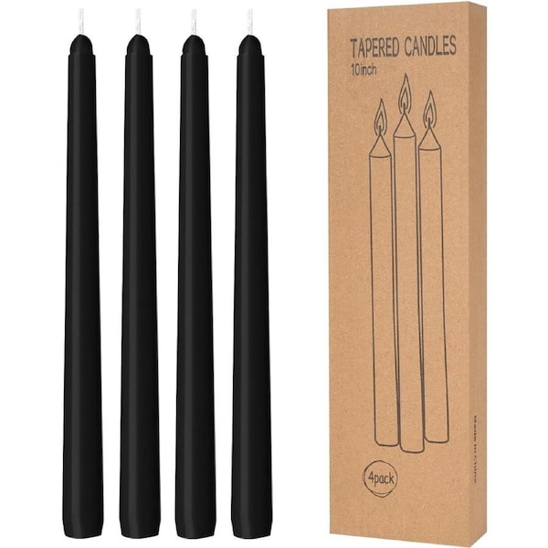 4x Tapered Dinner Candles Unscented Taper Wedding Candle 25cm in Black