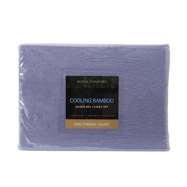 Royal Comfort 2000TC 6 Piece Bamboo Sheet & Quilt Cover Set Cooling Breathable Grey / King