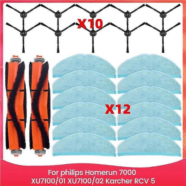 For Homerun 7000 Series XU7100/01, XU7100/02, RCV 5 Vacuum Parts Main Roller Side Brush Mop Cloth