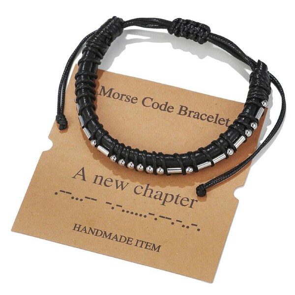 Morse Code Leather Bracelet A New Chapter Adjustable Handmade Stainless Steel Beads