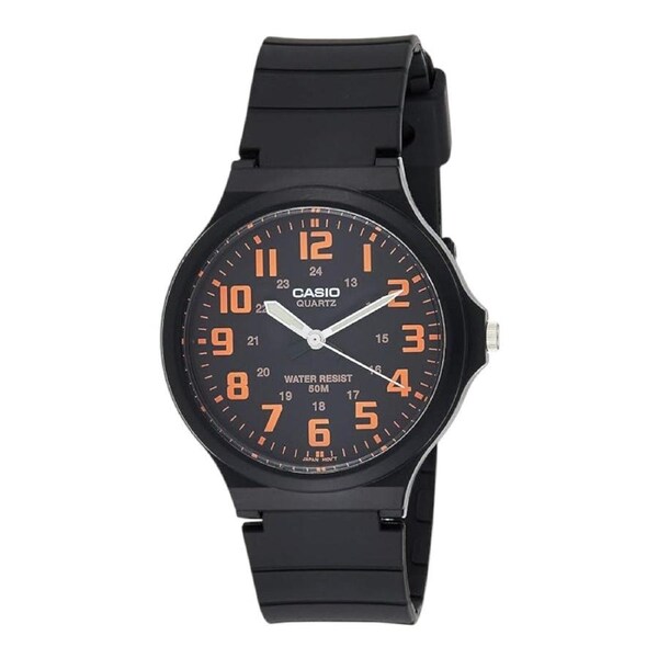 Casio MW-240-4BVDF Black Resin Band Orange Markers Analog 50M Mens Watch