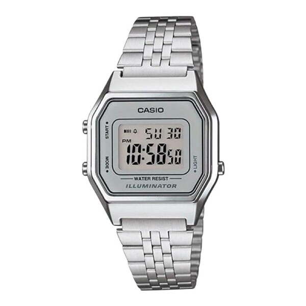 Casio LA-680WA-7DF Silver Digital Watch Stainless Steel Band LED Alarm Women’s