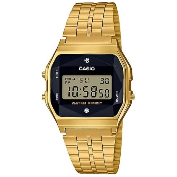 Casio Gold/Black Diamond Dial Unisex Vintage Style Digital Watch A159WGED-1