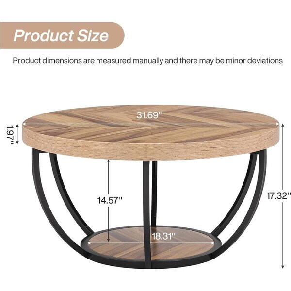 80 cm Round Coffee Table Industrial 2-Tier Storage Modern Design