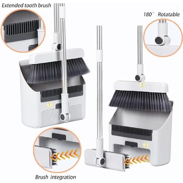 3 in 1 Long Handle Broom Dustpan Set for Indoor Outdoor Use