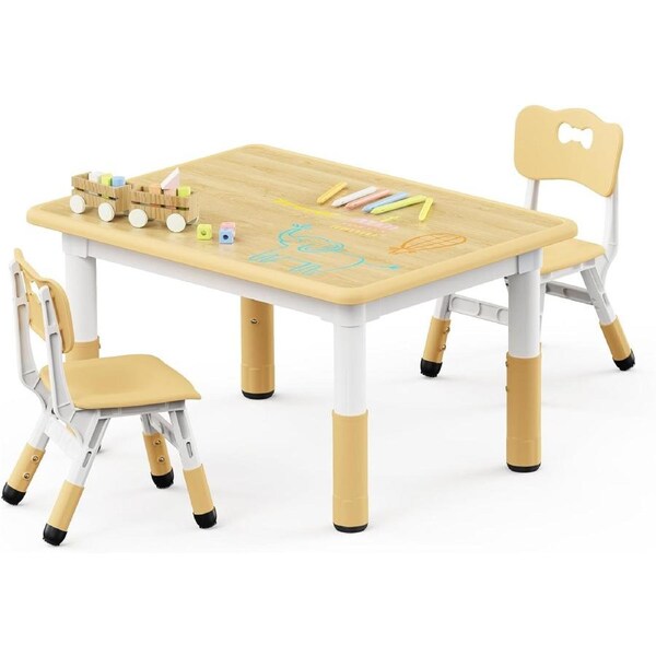 Adjustable Kids Table and 2 Chairs Set for Ages 2-8 with Graffiti Top