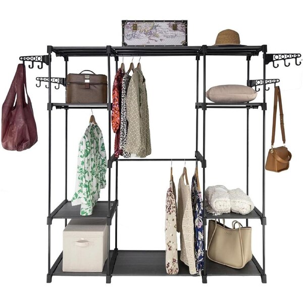 8-Tier Wire Shelving Garment Rack with Hanging Rods and Storage
