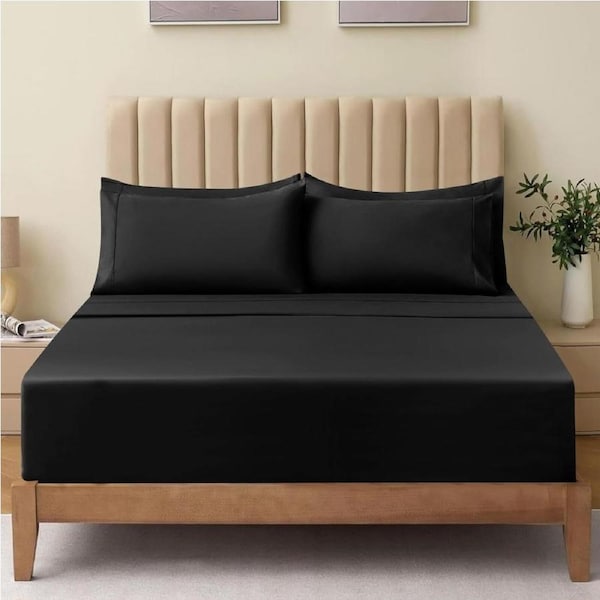 Queen Fitted Sheet Set 3pc 2000TC Ultra Soft Deep Pocket Black