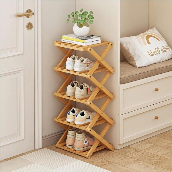 Bamboo Shoe Rack 5-Tier Foldable Organizer for Home Storage