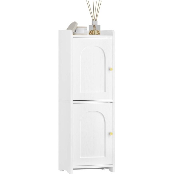 White Corner Bathroom Storage Cabinet with Adjustable Shelf