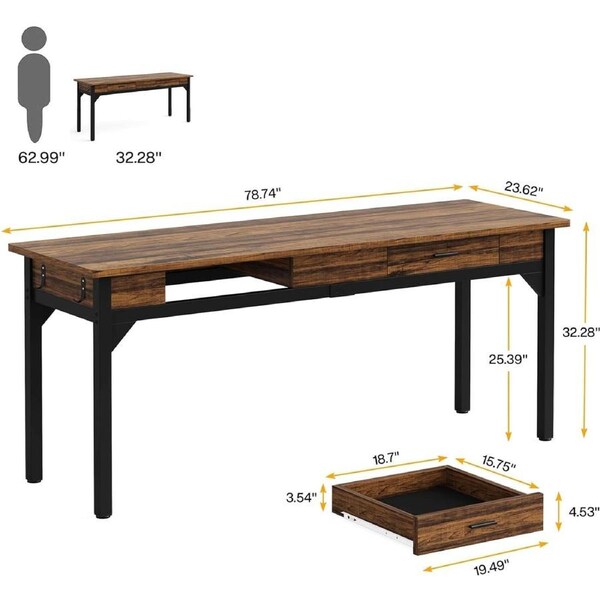 200cm 2-Person Computer Desk with Drawers for Home Office